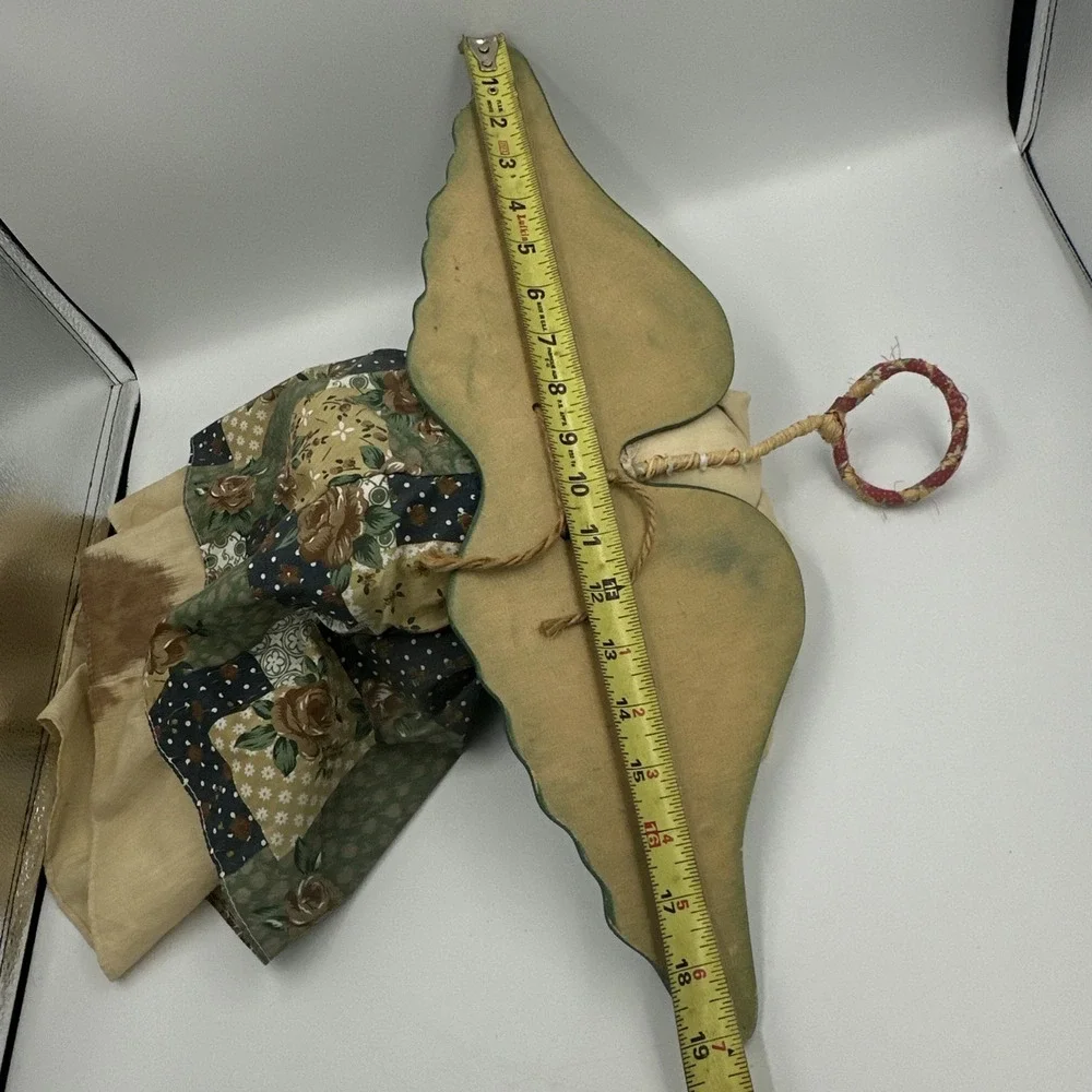 Primitive Angel BUNNY RABBIT Cloth Doll Wooden Wings Country‎ Cottage Wall Hang